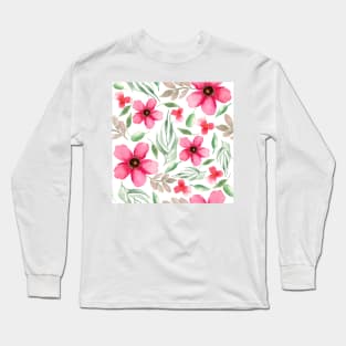 Pink Florals | Watercolor | Pattern | Blue Long Sleeve T-Shirt